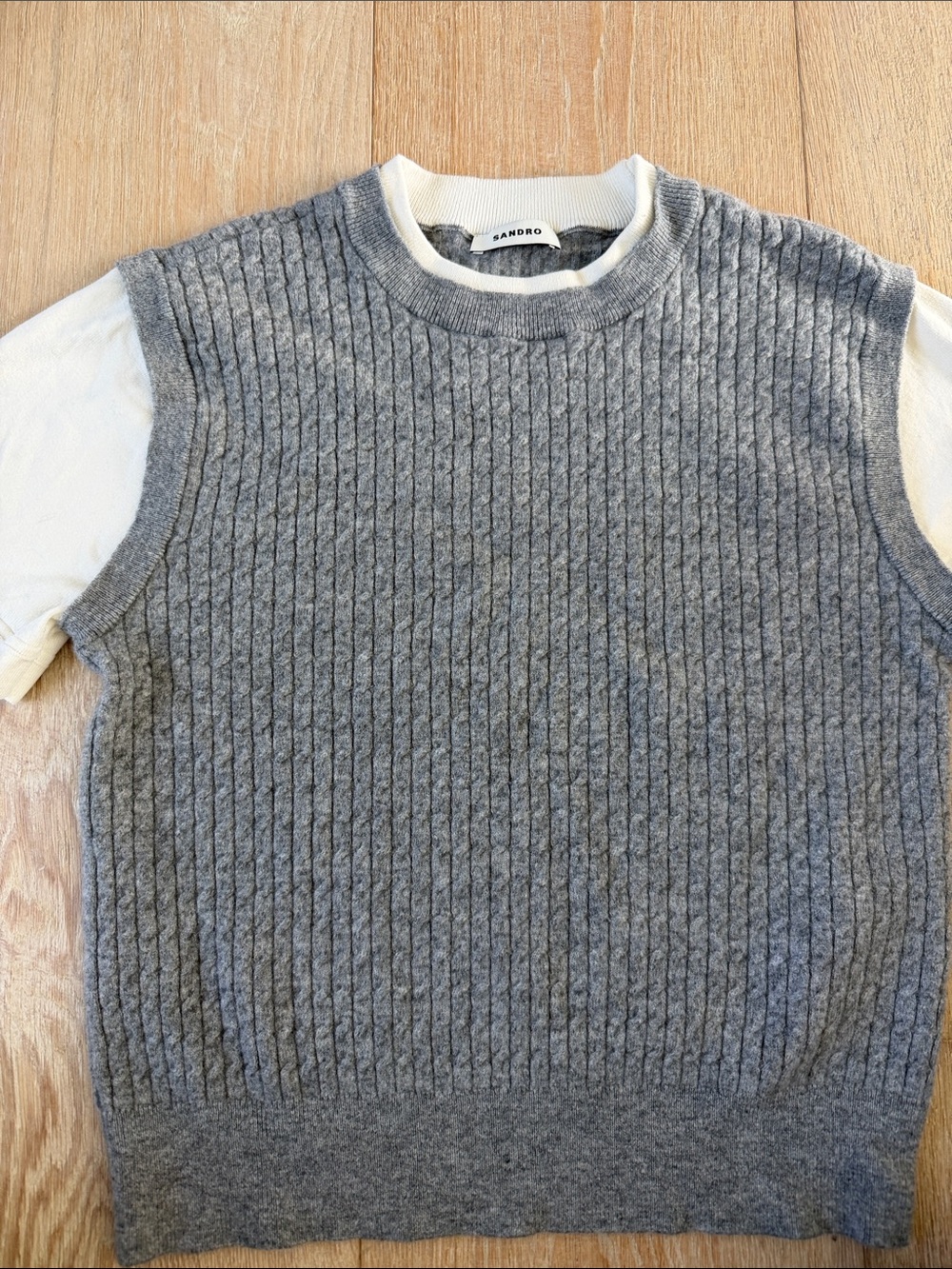 Sandro Gray Cable-Knit Crewneck Sweater Vest